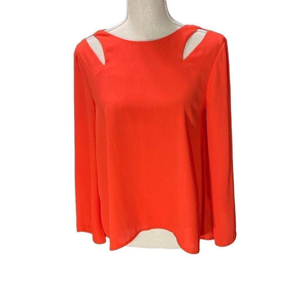 Jealous Tomato Orange Cut Out Long Bell Sleeve Blouse Scoop Neck Size Small
